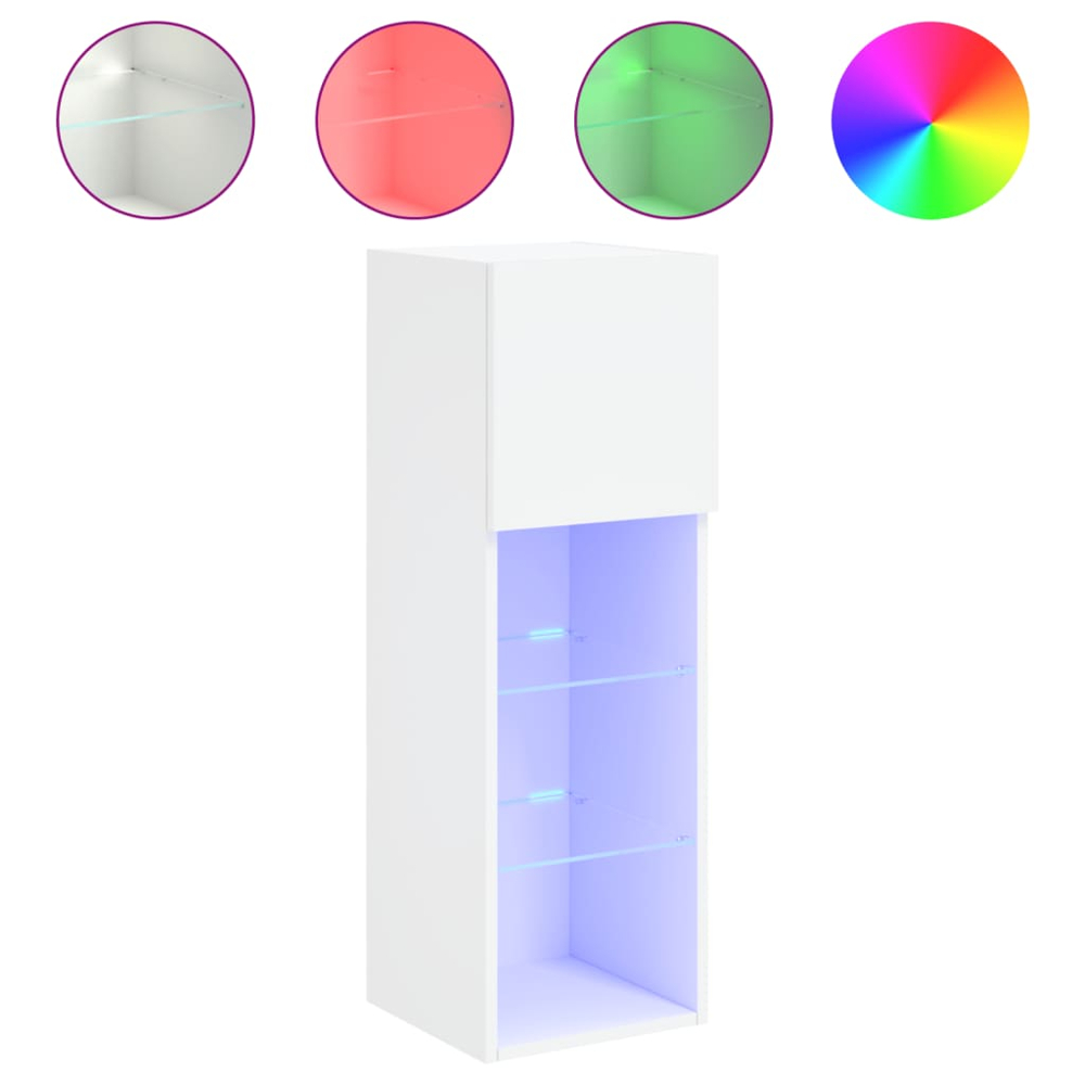 vidaXL Single Door 3 Shelf White TV Cabinet with LED Lights Set of 2 Image 9
