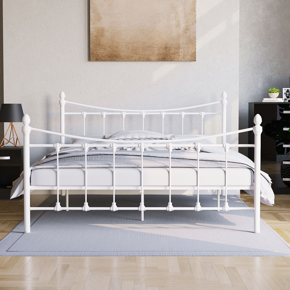 Vida Designs Paris King Size White Metal Bed Frame Image 5