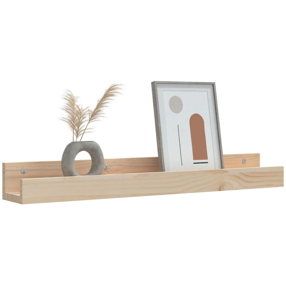 vidaXL 80cm Set of 2 Natural Solid Pine Wood Floating Wall Shelf Image 6