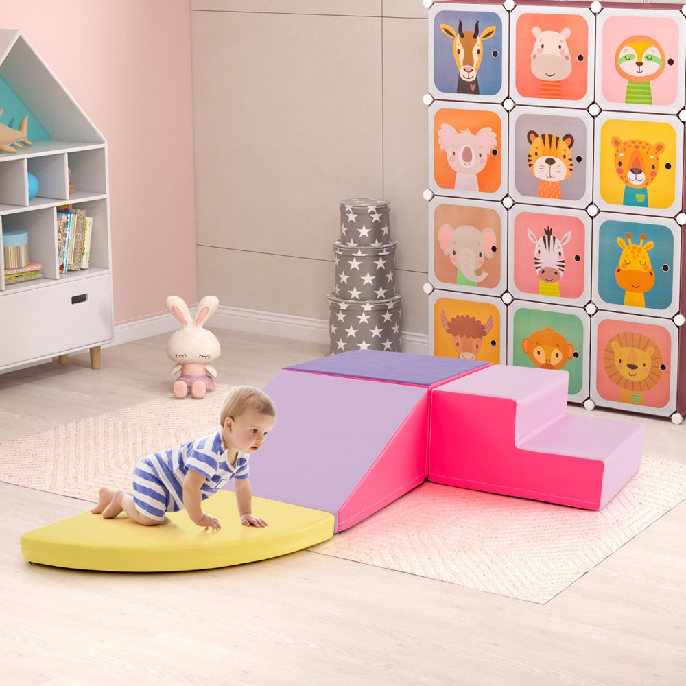 Costway Pink Infant Baby Climb and Crawl Foam Block Play Set 4 Piece Image 4