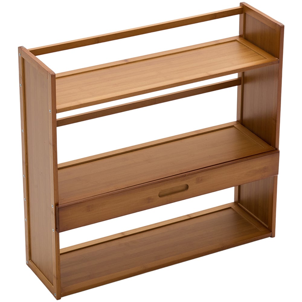 Living and Home Single Drawer 3 Shelf Brown Bamboo Desktop Bookshelf Image 2