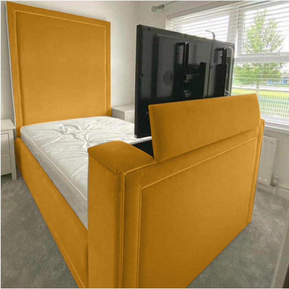 Eleganza Home Loxie Super King Size Mustard Plush TV Bed Frame with Headboard and Footboard Image