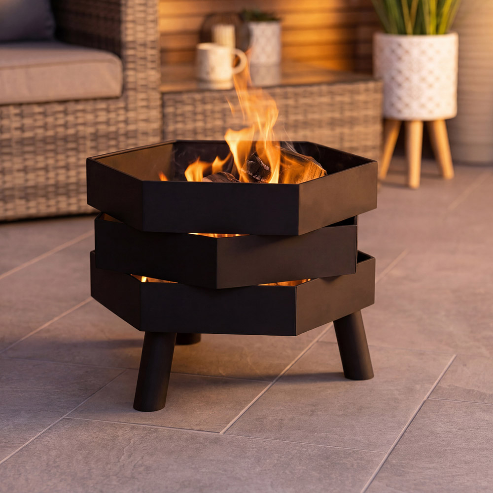 Charles Bentley Snug Santiago Hexagonal Black Powder Coated Steel Firepit Image 6
