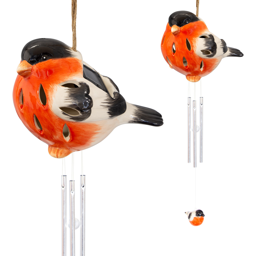 GardenKraft Colour Change LED Solar Bullfinch Wind Chime Light Wilko