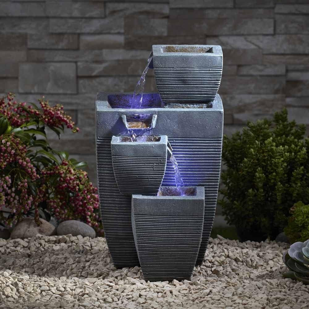 Serenity 4-Tier Cascading Vase Tabletop Mains Powered LED Water Feature Image 3
