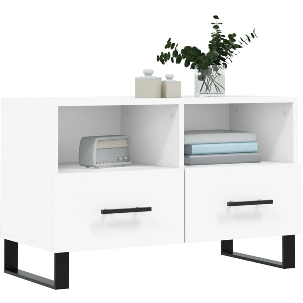 vidaXL 2 Drawer 2 Shelf White TV Cabinet Image 3