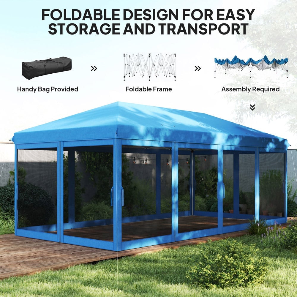 Outsunny 6 x 3m Blue Canopy Tent with 6 Removable Sidewalls Image 5