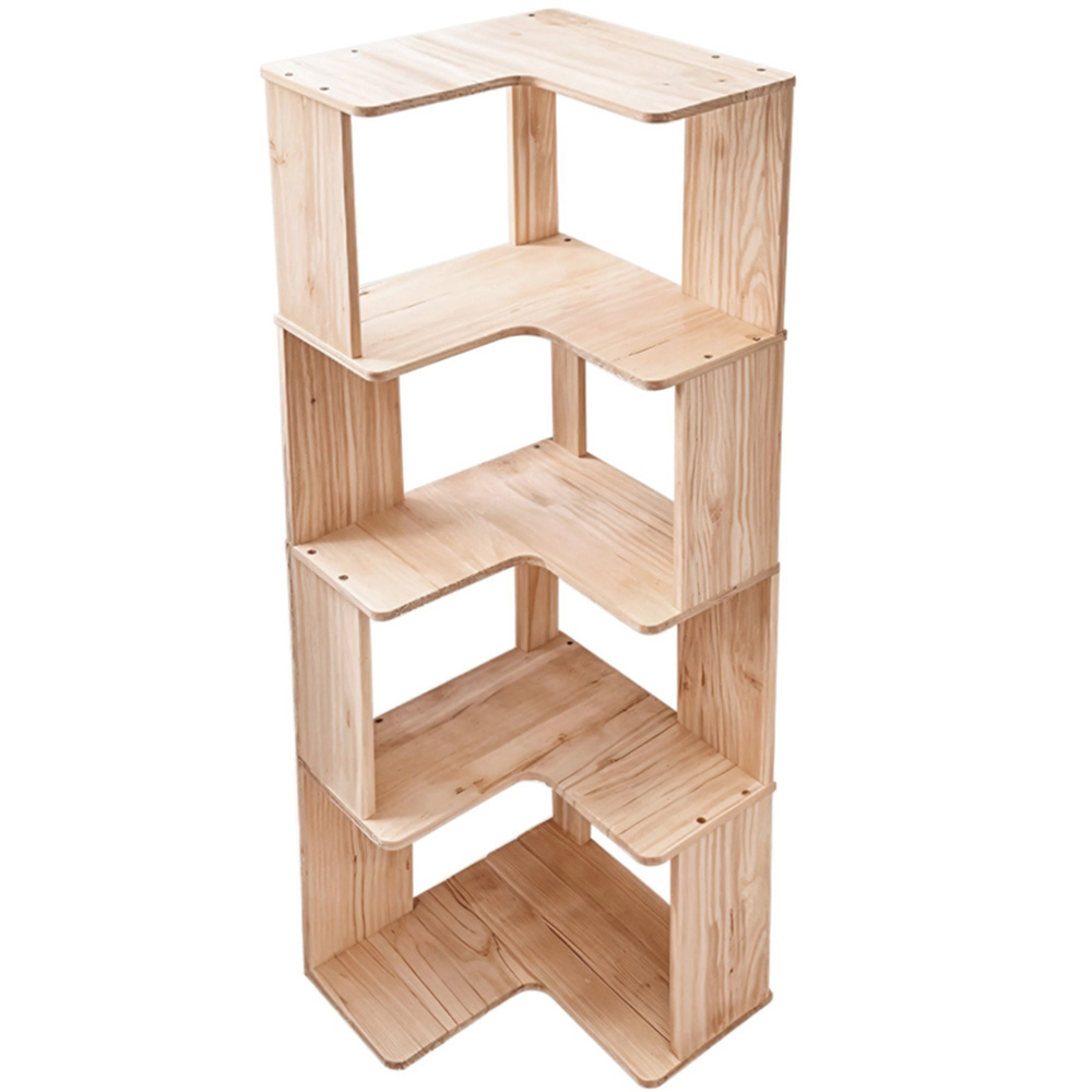 Living and Home 5 Shelf Natural Wooden L-Shaped Corner Bookshelf Image 2