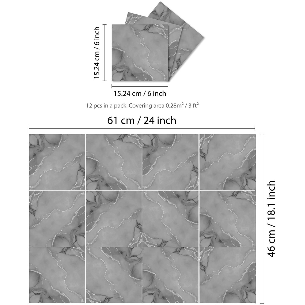 Walplus Fossil Grey Marble Stone Tile Sticker 12 Pack Image 6