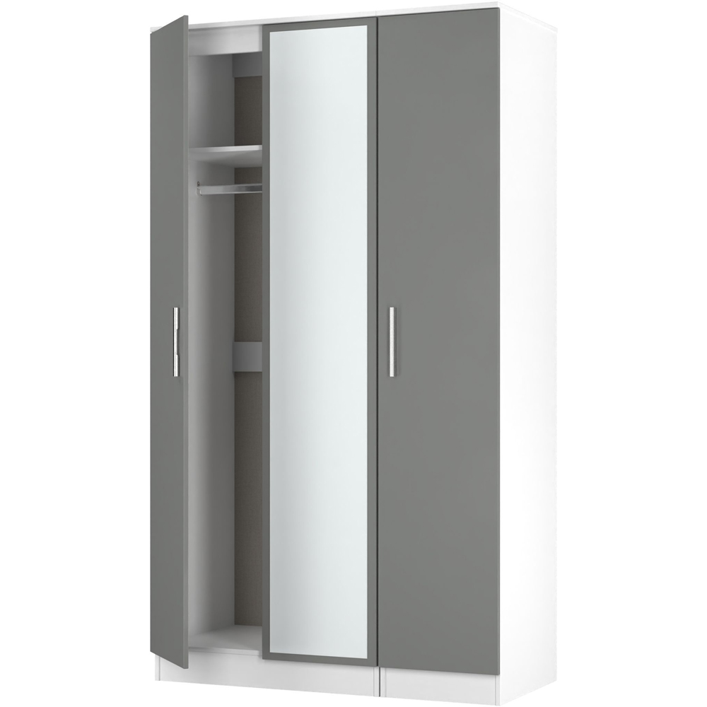 Crowndale Contrast 3 Door Dusk Grey and White Tall Mirrored Wardrobe Ready Assembled Image 5