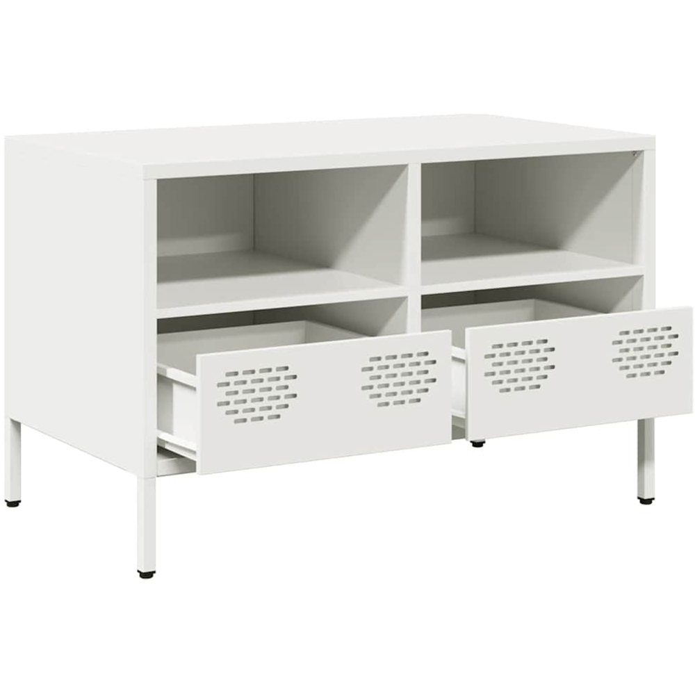 vidaXL 2 Drawer 2 Shelf White Steel Industrial Style TV Cabinet Image 3
