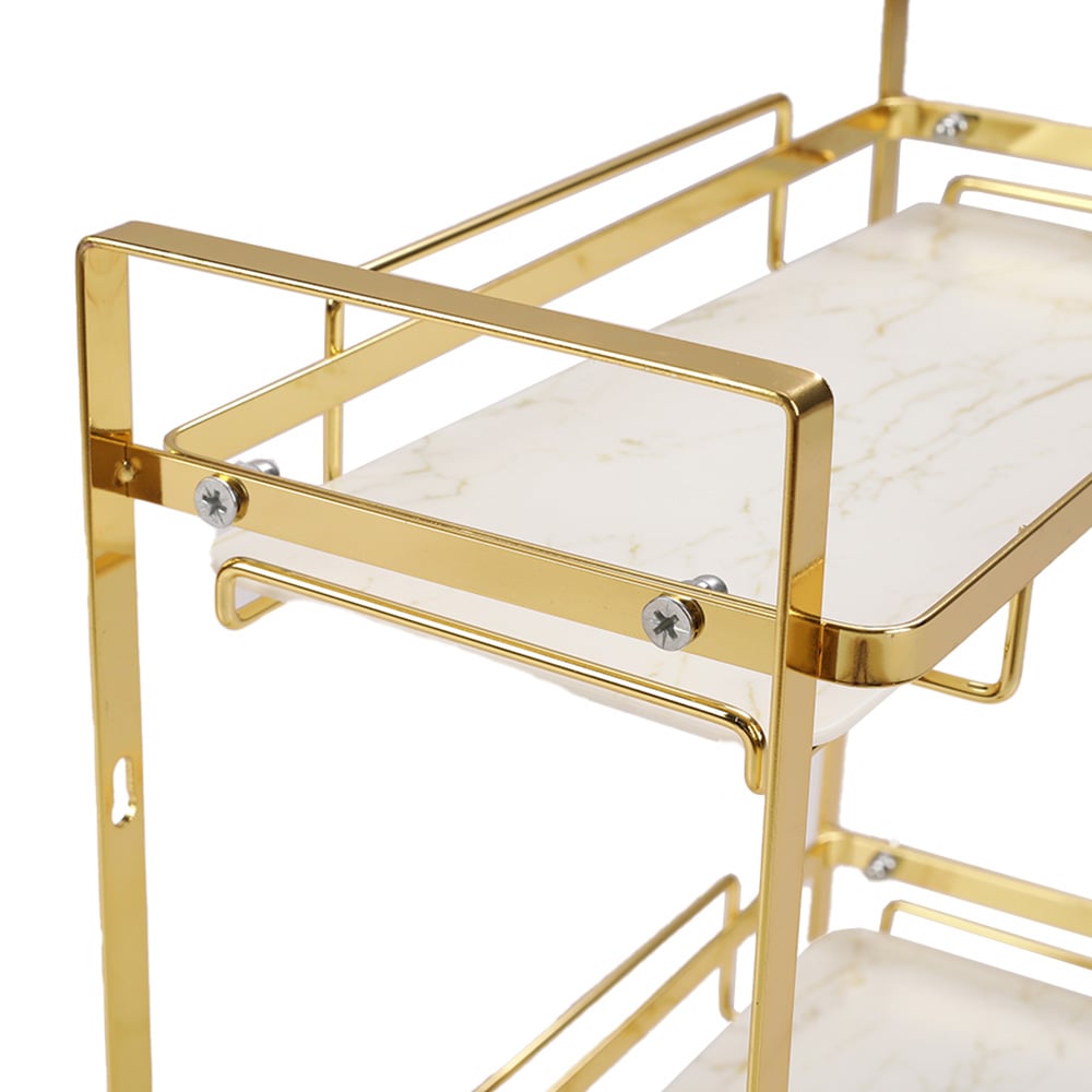 Living and Home 2 Shelf Golden Marble Cosmetic and Kitchen Spice Storage Rack Image 6