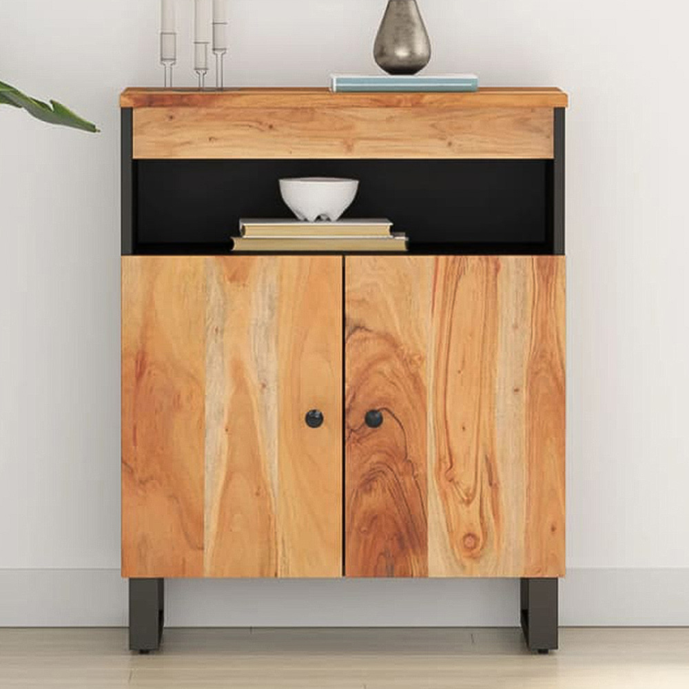 vidaXL 2 Door Single Shelf Solid Acacia Wood Sideboard Image 1