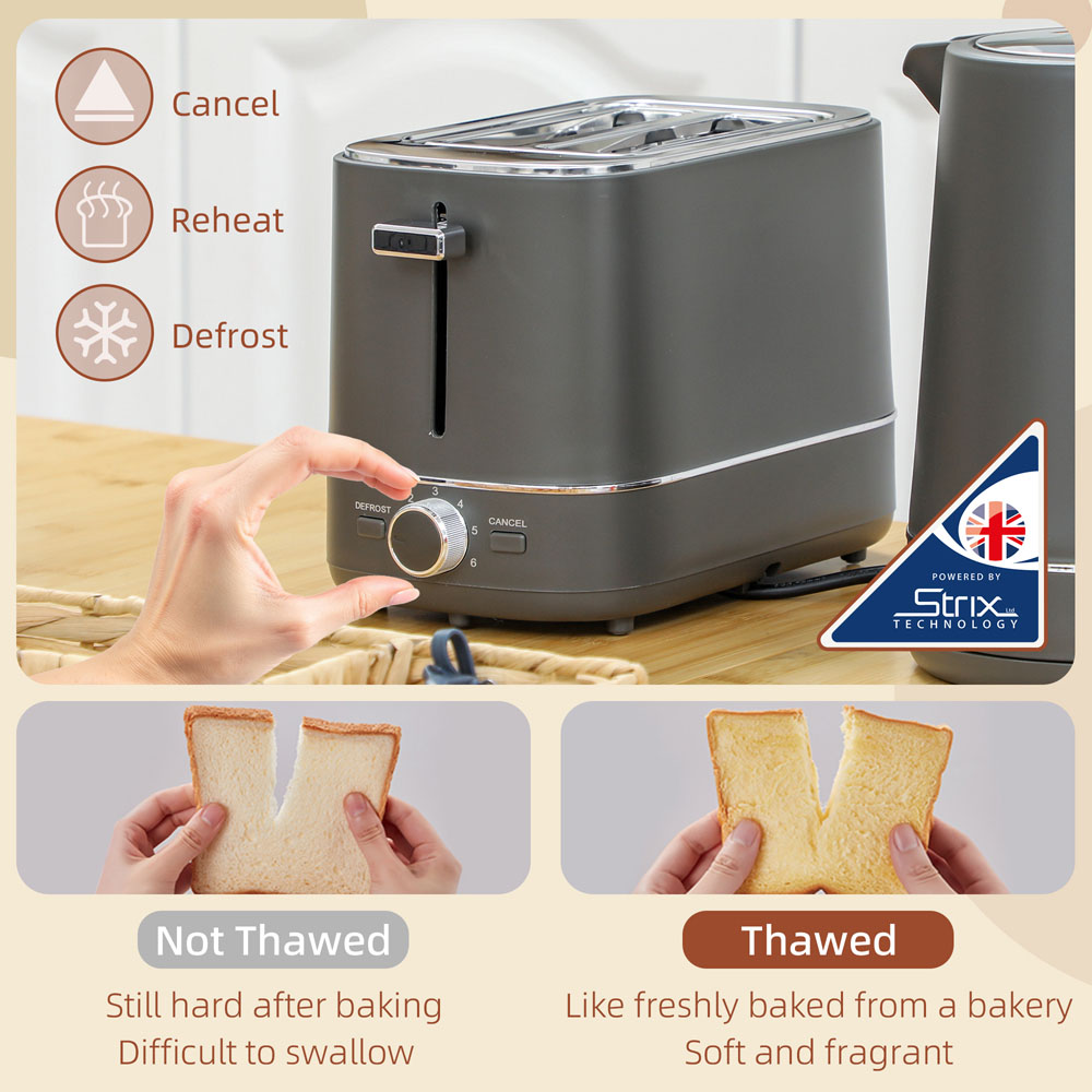 HOMCOM 800-232V70GY Grey 1.7L Fast Boil Electric Kettle 3000W and 2 Slice Toaster Set Image 5