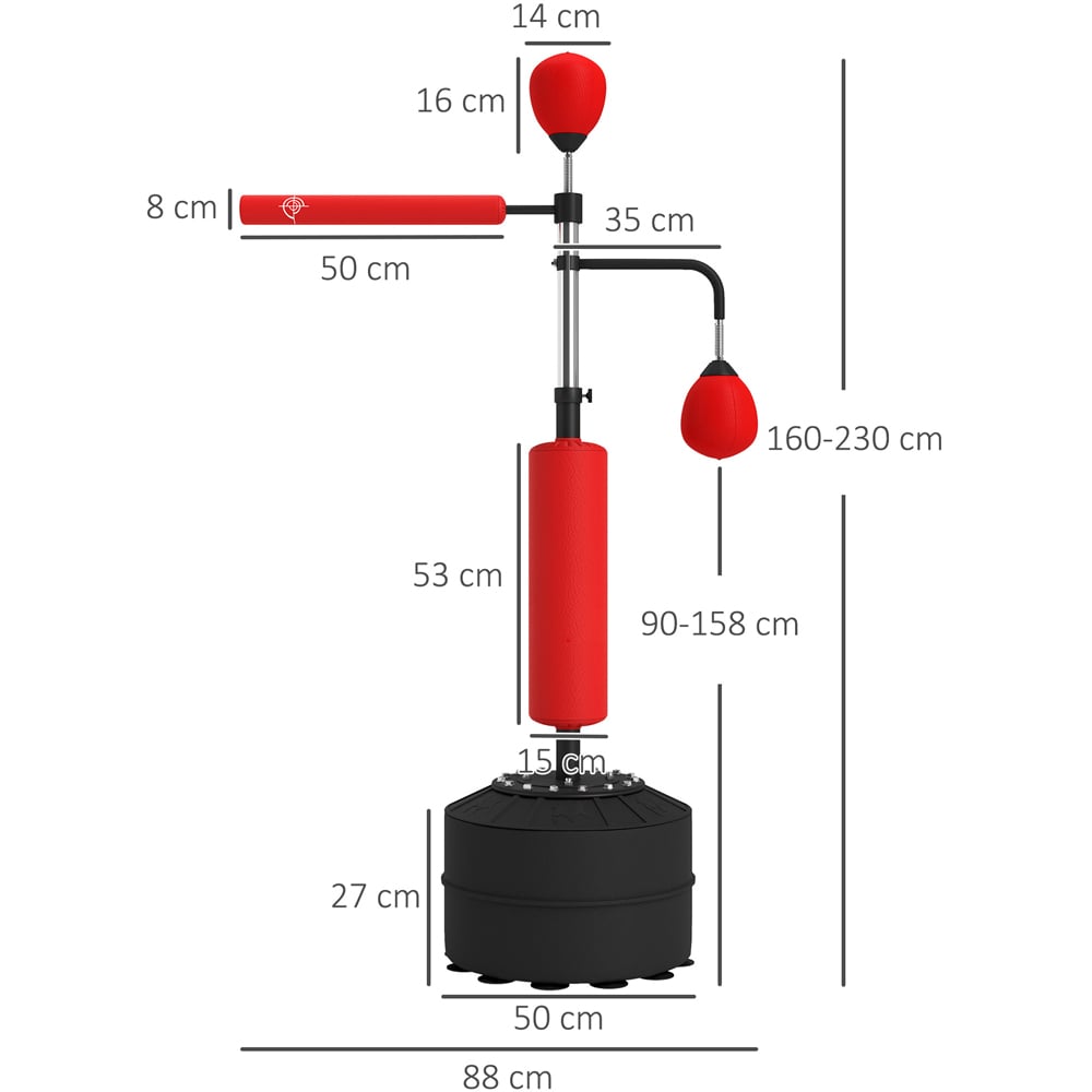 HOMCOM 3 in 1 Red Freestanding Adjustable Boxing Punching Bag Stand Image 8