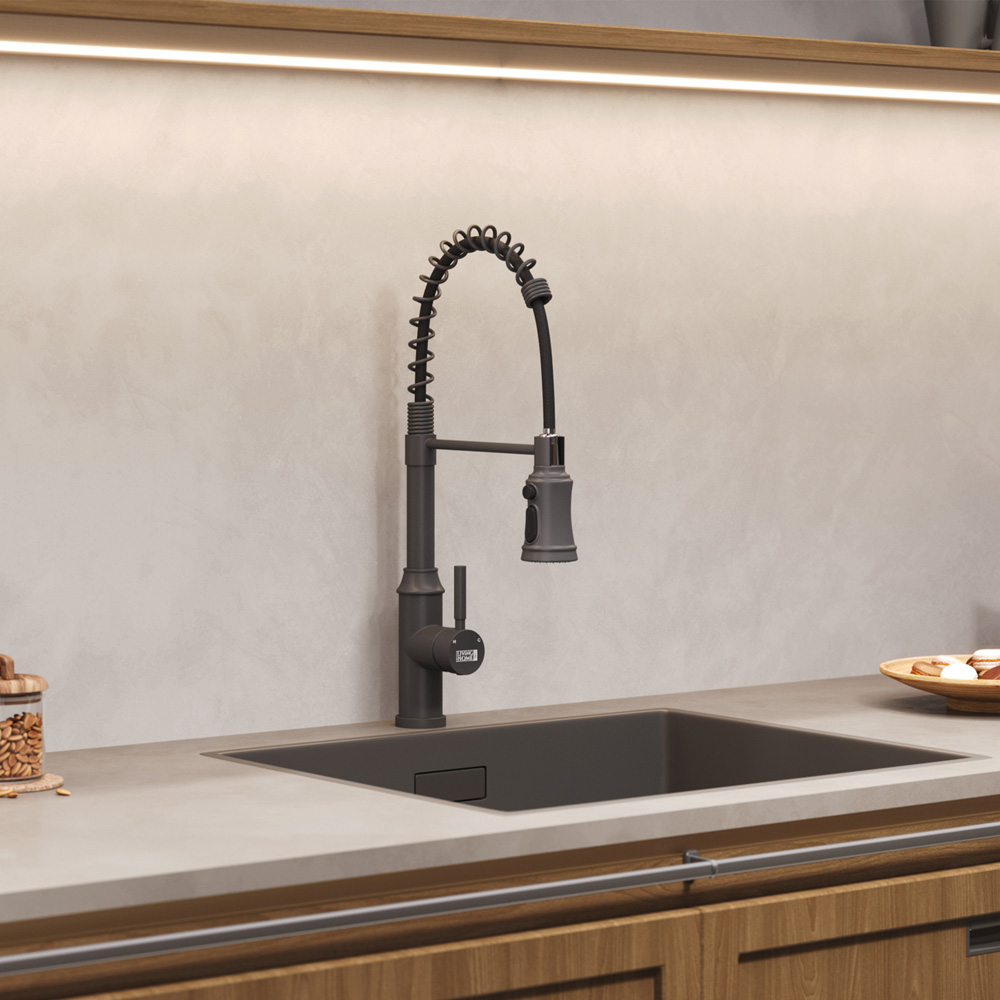 Living and Home Grey Single Handle Kitchen Faucet with Spring Spout Image 8