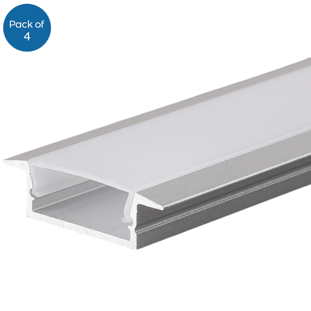 ENER-J LED Aluminum Channel Profile with PC Diffuser 25 x 7mm 4 Pack Image 1