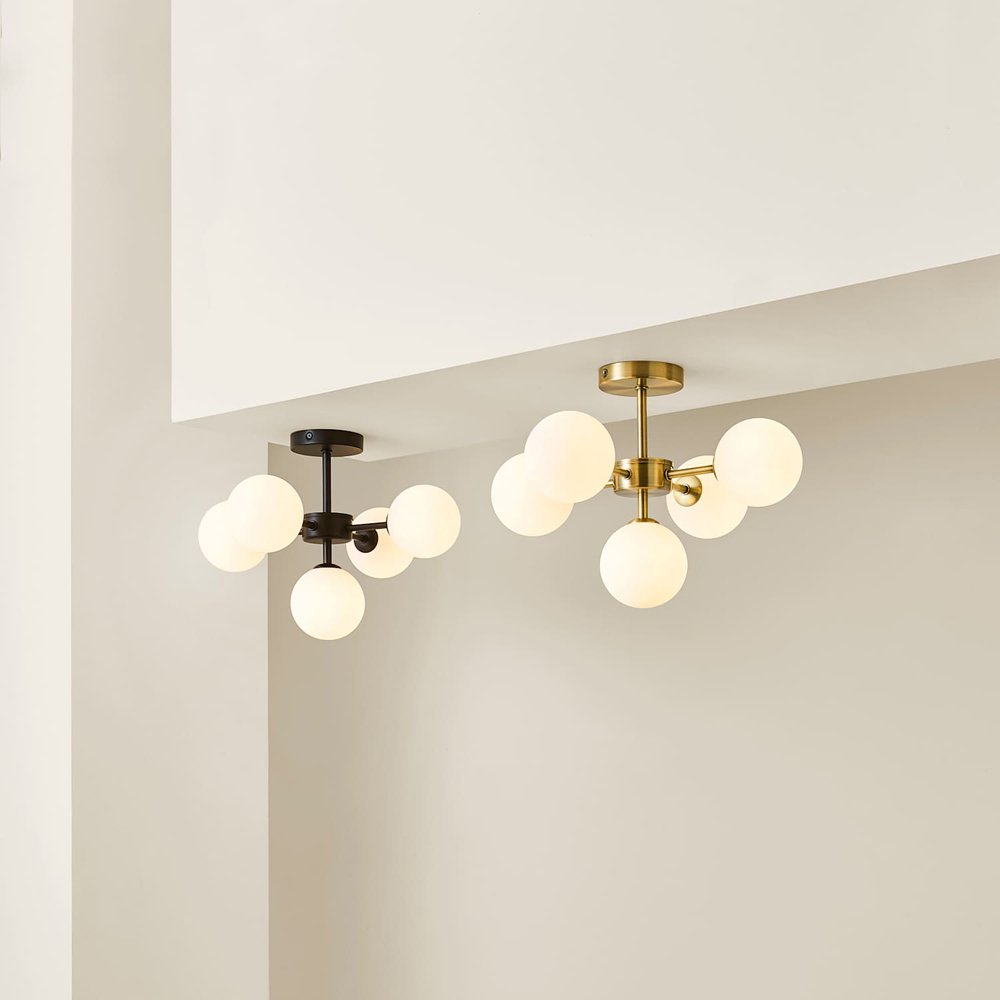 ValueLights Hollis Glass Globe Shade Black Metal Ceiling Light Fitting with Bulb Image 6