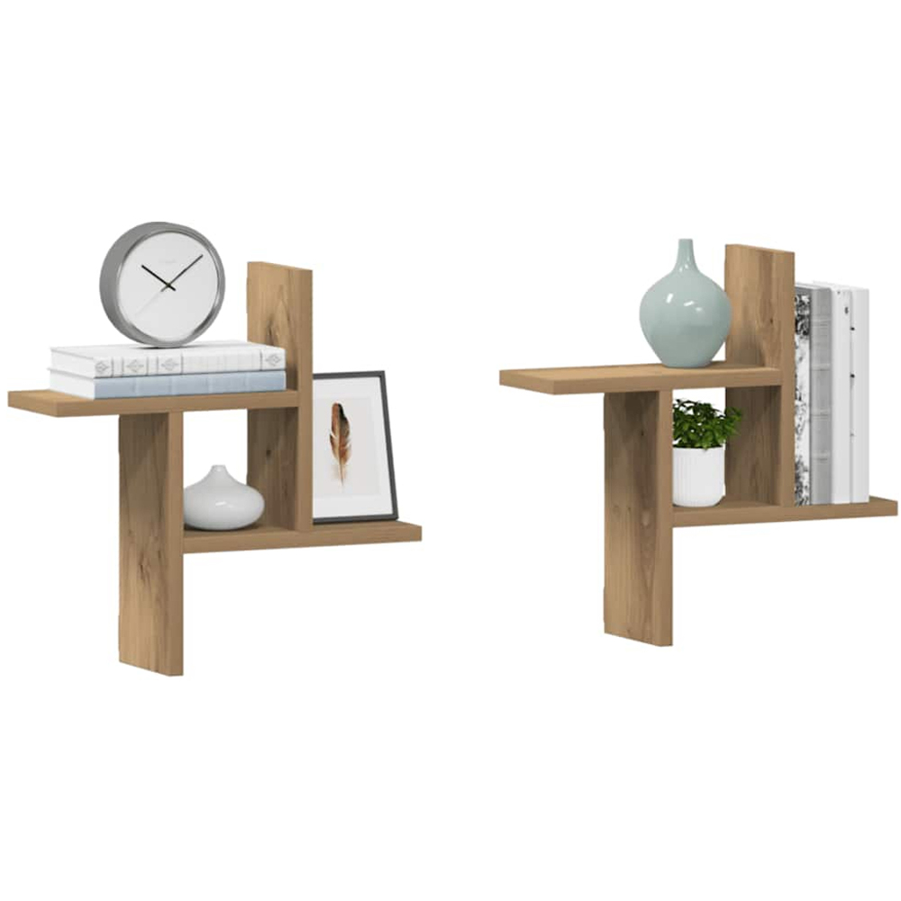 vidaXL 3 Shelf Artisian Oak Wall Shelf Set of 2 Image 3