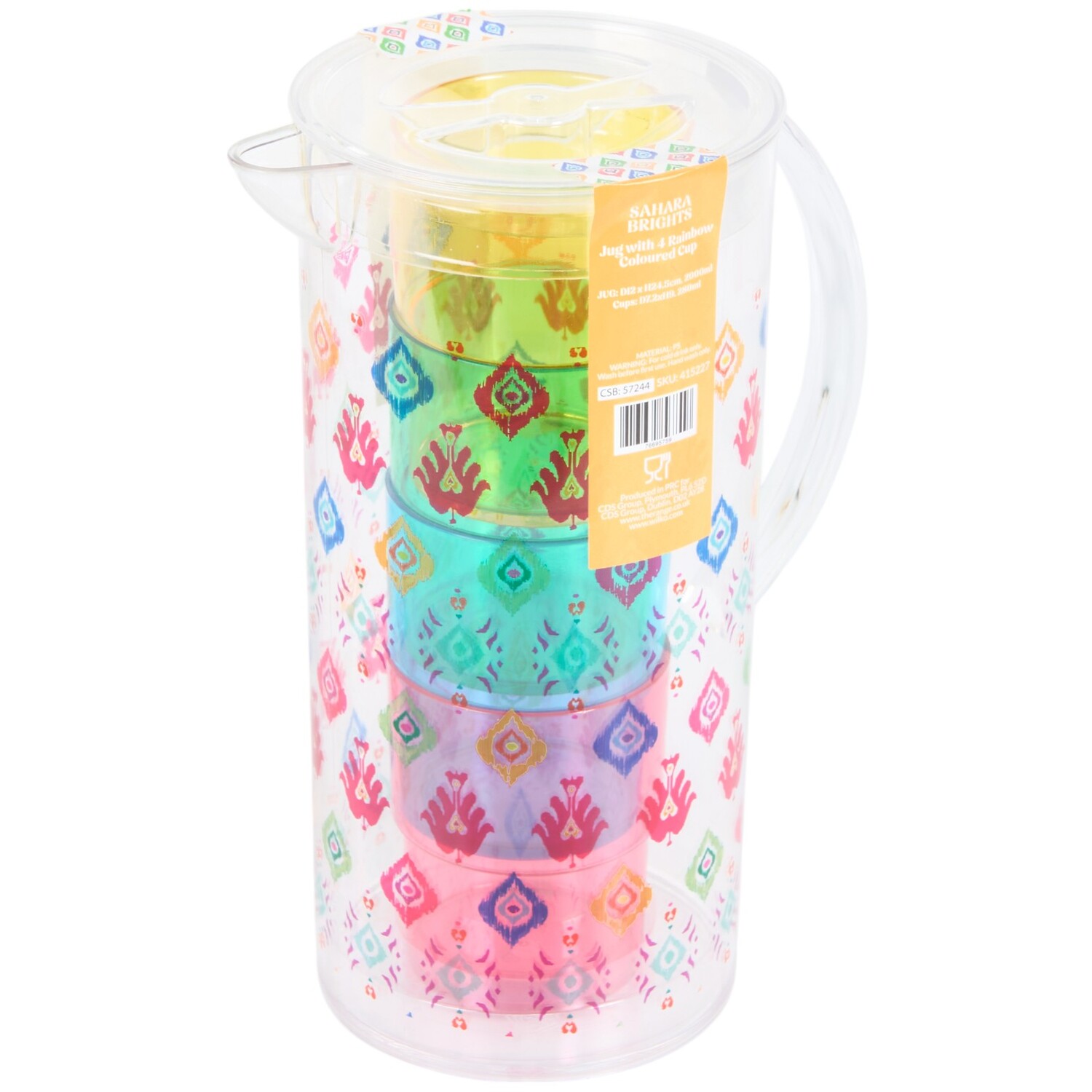 Sahara Brights Jug with 4 Rainbow Color Cups Multicolour Image 4