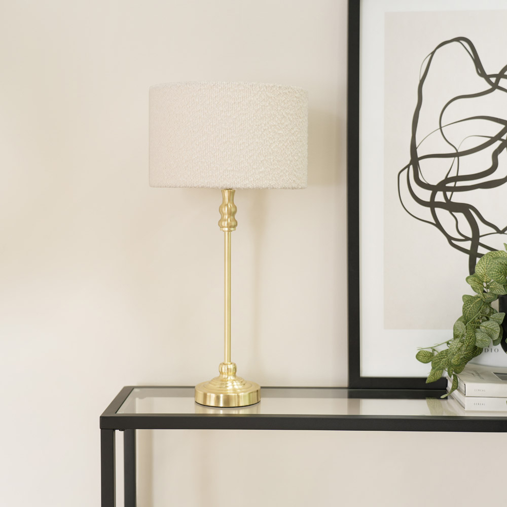 ValueLights Maggie Cream Boucle and Gold Drum Shade Candlestick LED Table Lamp Image 3