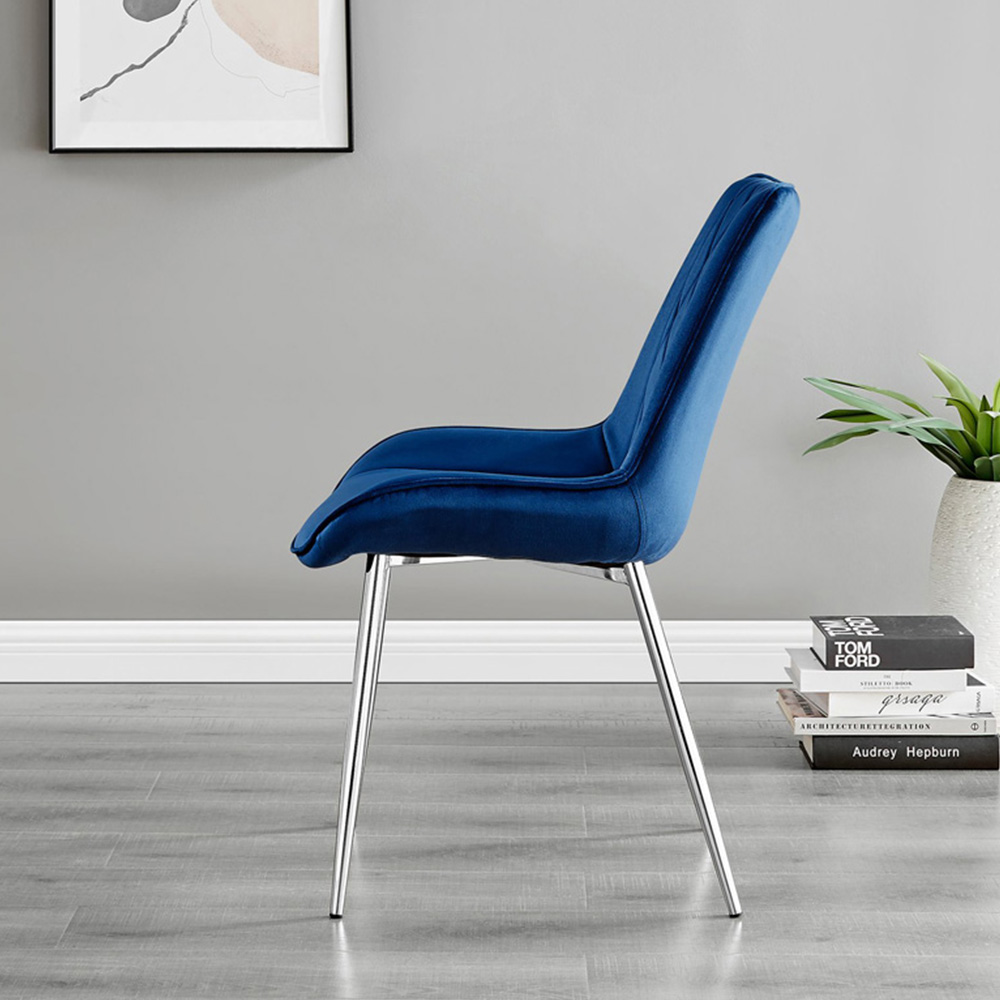 Furniturebox Arona Cesano 6 Seater Round Dining Set Navy and Chrome Image 3