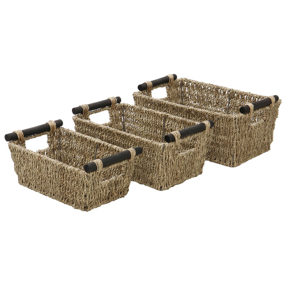 JVL Seagrass Tapered Storage Baskets with Handles Set of 3 Image 3