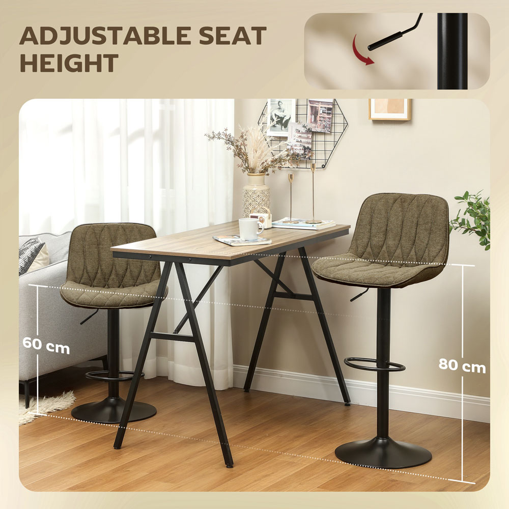 HOMCOM Brown Modern Adjustable Swivel Bar Chair Set of 2 Image 5