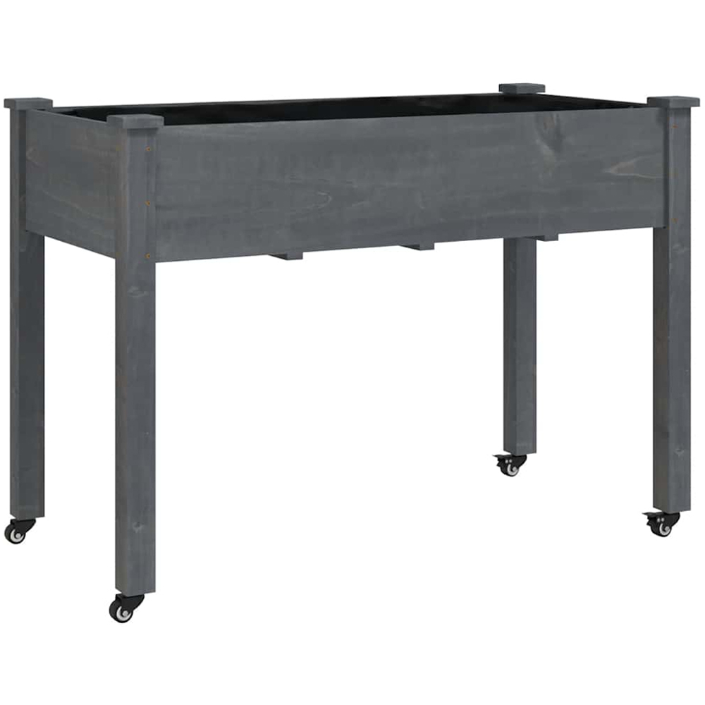 vidaXL Grey Solid Fir Wood Wheeled Garden Planter with Liner 118 x 59 x 80cm Image 1