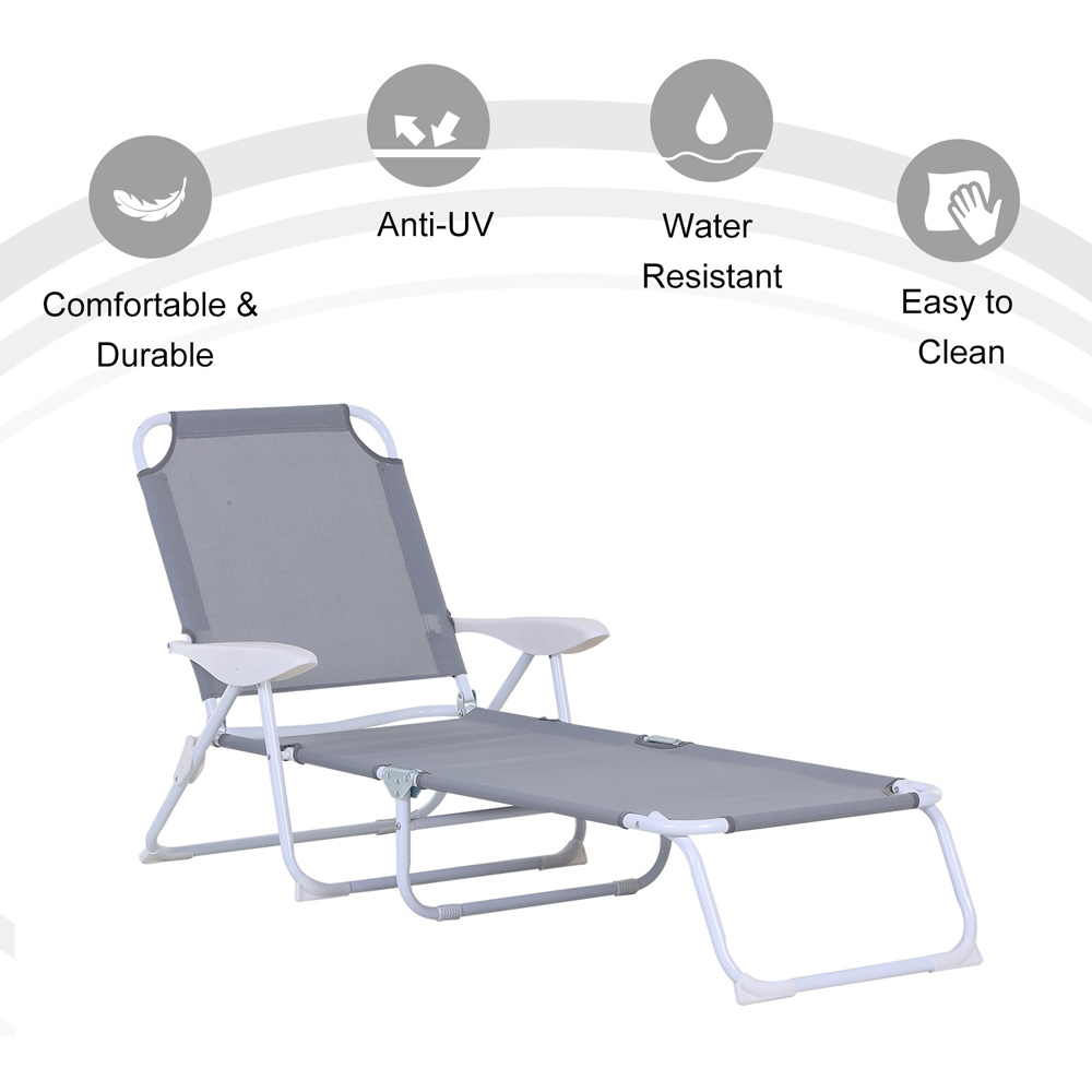 Outsunny Grey 4 Level Adjustable Folding Sun Lounger Image 5