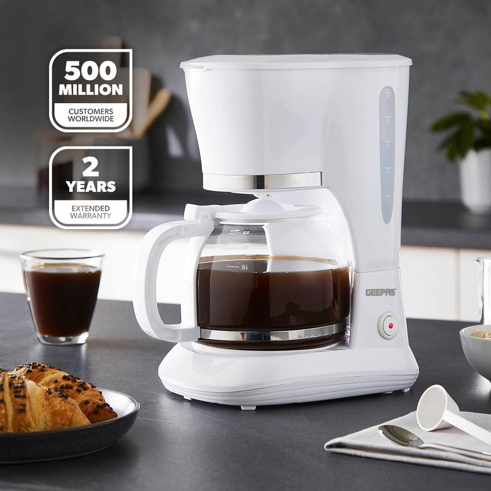 Geepas GCM41505UK-WT White Nylon Filter 1.5L Coffee Machine 800W Image 2
