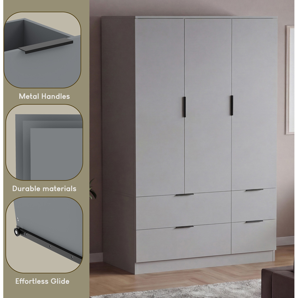 VIDA DESIGNS Trega 3 Door 4 Drawer Grey Wardrobe Image 6
