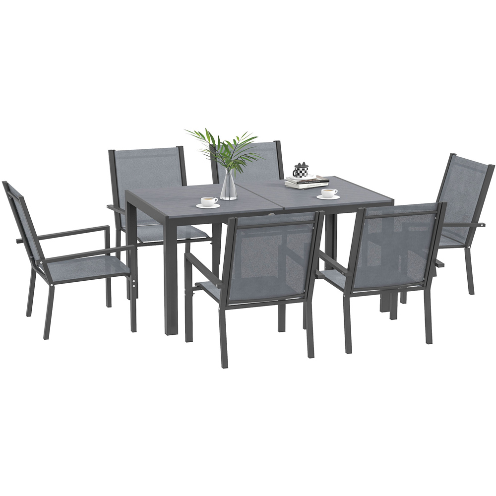 Outsunny 6 Seater Plastic Wood Dining Set Grey Image 2