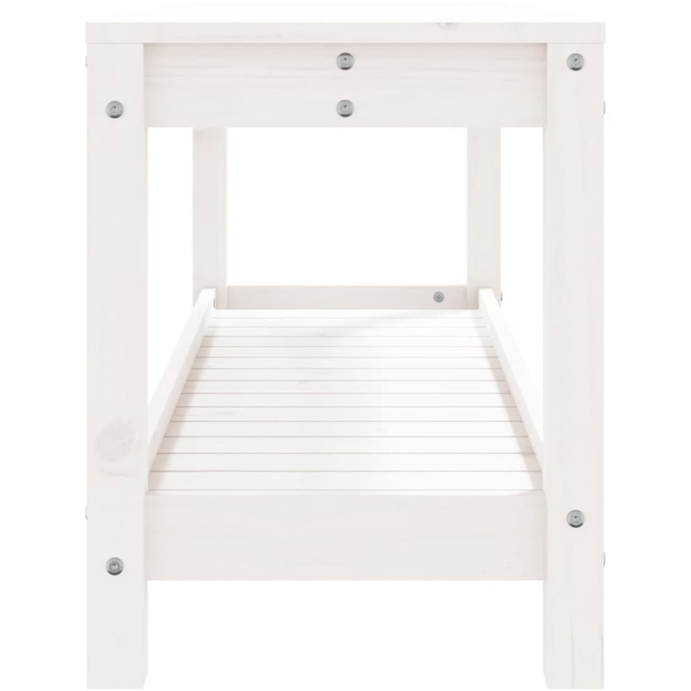 vidaXL White Solid Pine Wood Slatted Garden Bench with Shelf 108 x 35 x 45cm Image 6