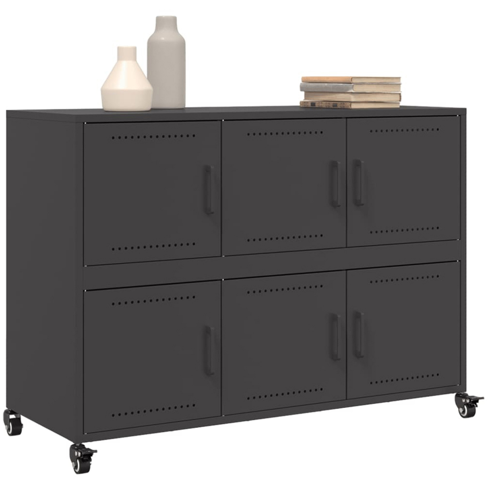 vidaXL 6 Door Black Steel Sideboard Image 3