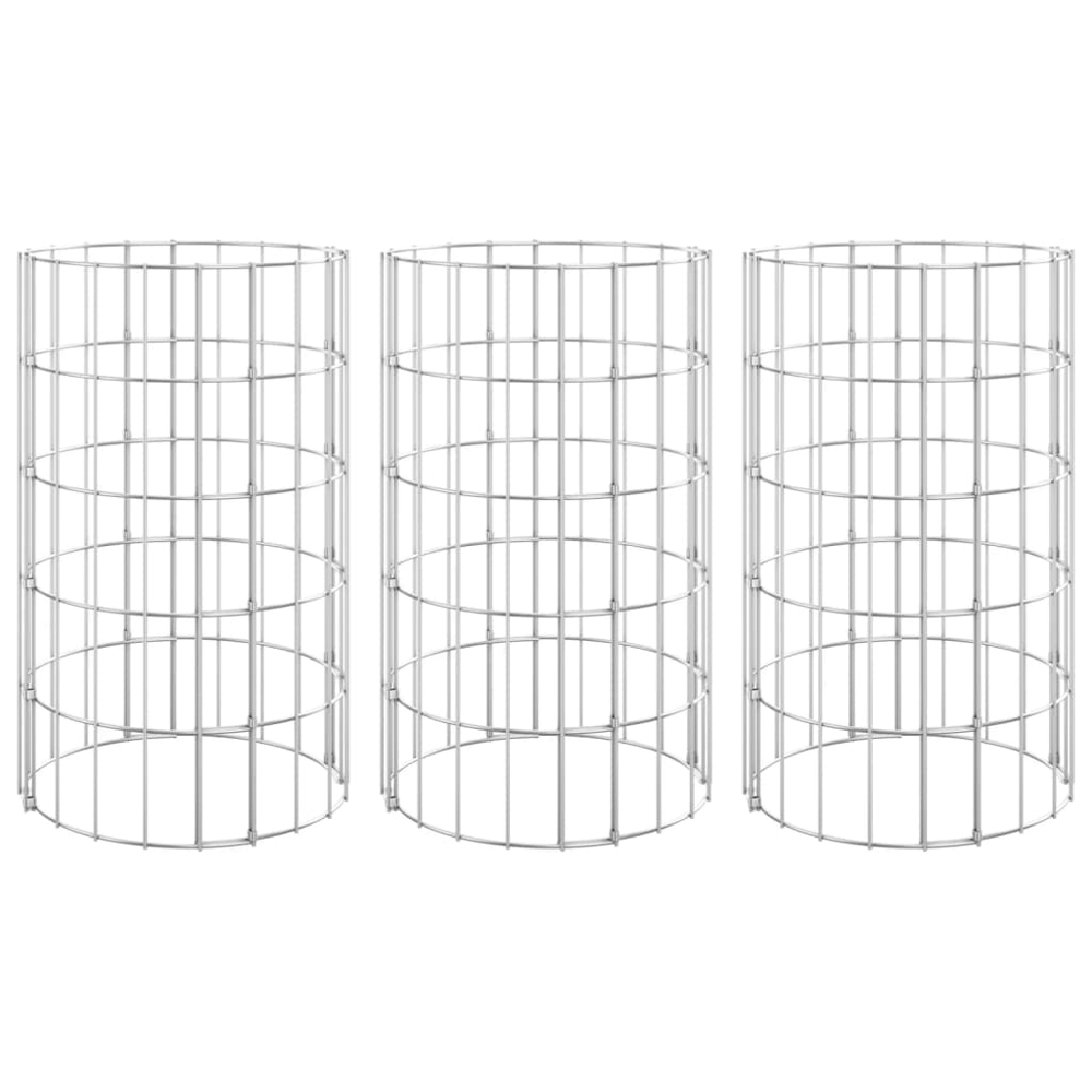 vidaXL Silver Galvanised Steel Circular Gabion Raised Bed 30 x 50cm 3 Pack Image 1