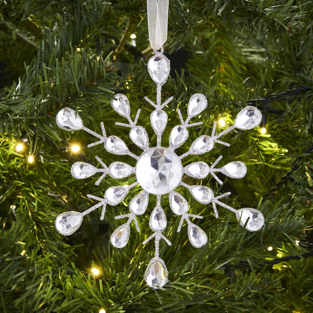 Wilko Glitters Jewel Snowflake Christmas Bauble 4 Pack Image 3