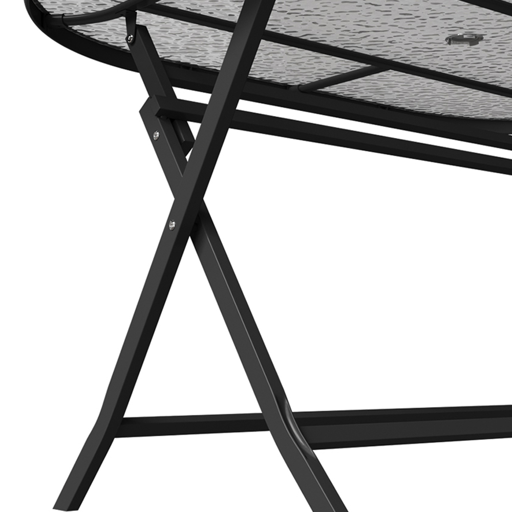 Living and Home Ripple Glass Metal Outdoor Oval Folding Table with Umbrella Hole Image 5