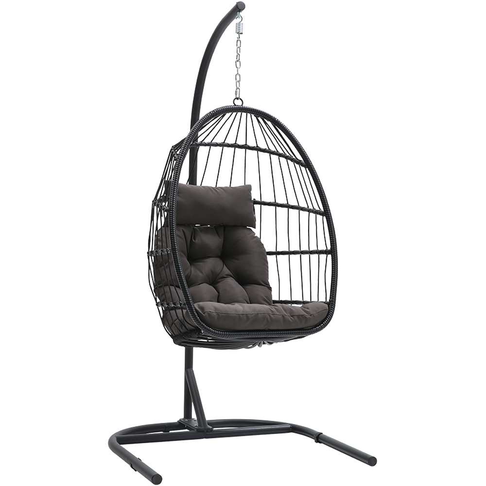 Living and Home Black Linear Wicker Hanging Egg Chair Image 2