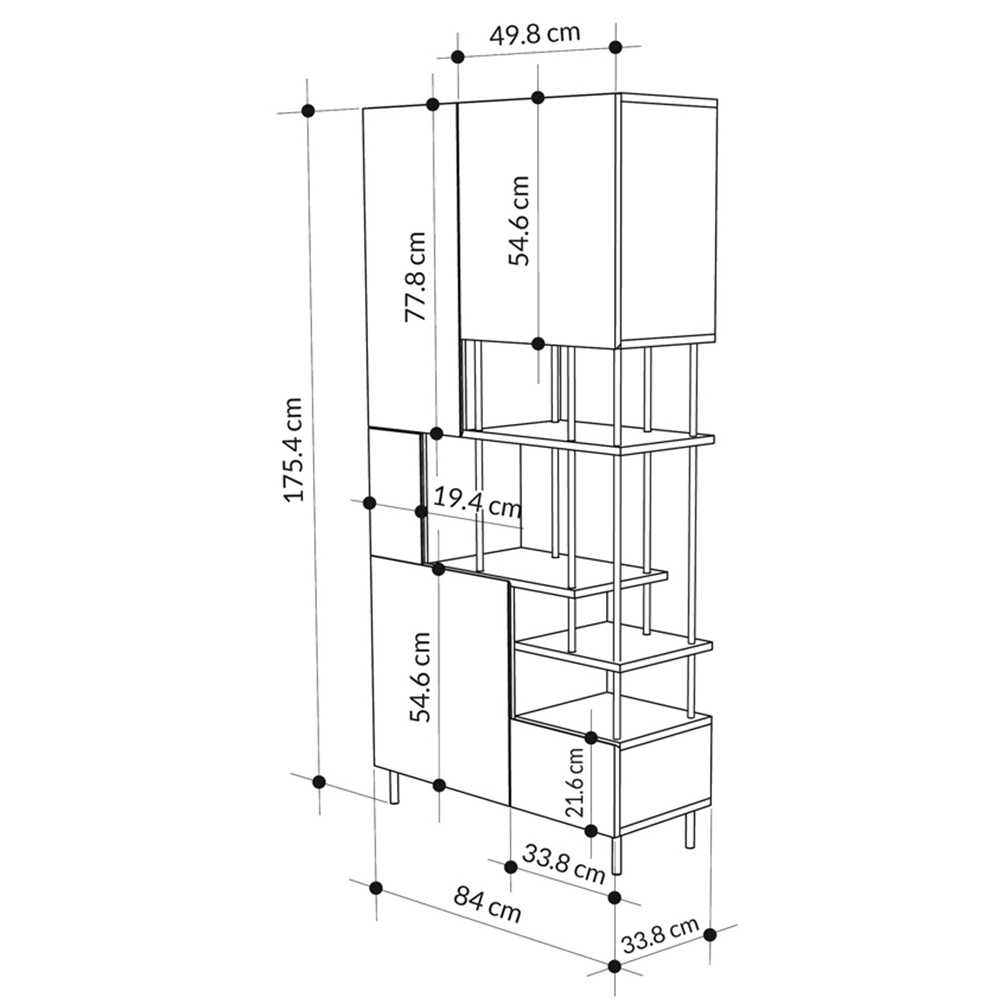 Decortie Key 5 Door 4 Shelf Retro Grey Bookcase Image 7