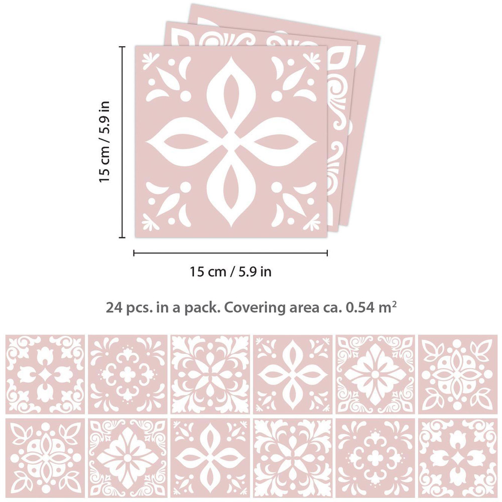 Walplus Sevilla Light Pink Spanish Tile Sticker 24 Pack Image 4