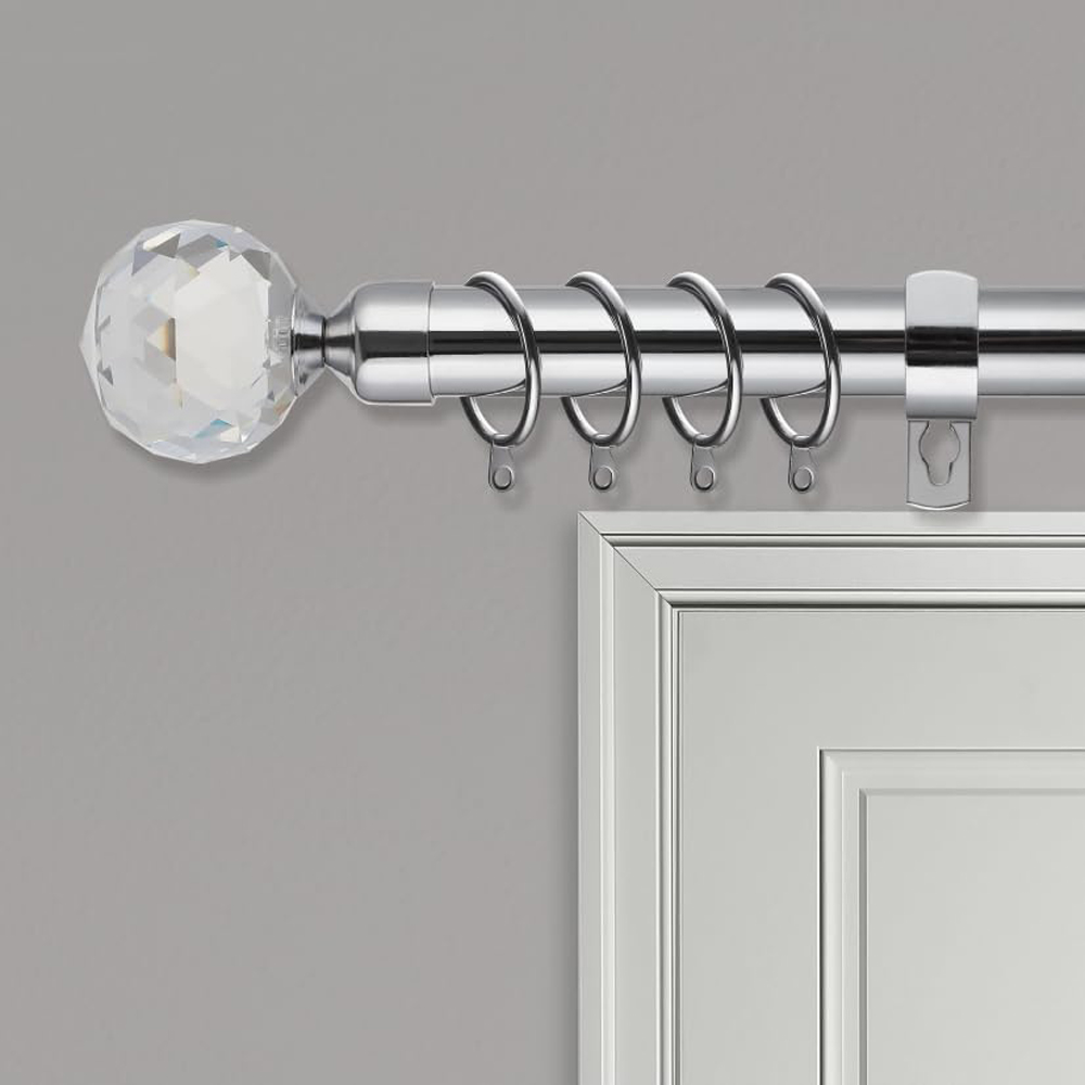 Home Treats 40 to 325cm Extendable Chrome Metal Crystal Curtain Pole Image 2