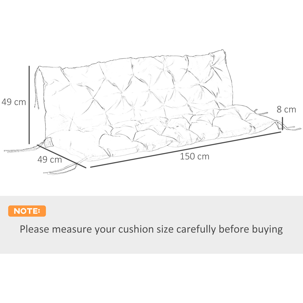 Outsunny 3 Seater Khaki Garden Bench Cushion with Ties 49 x 150cm Image 9