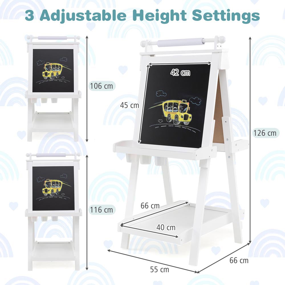 Costway 3-in-1 Kids White Double Sided Foldable Art Easel Image 7