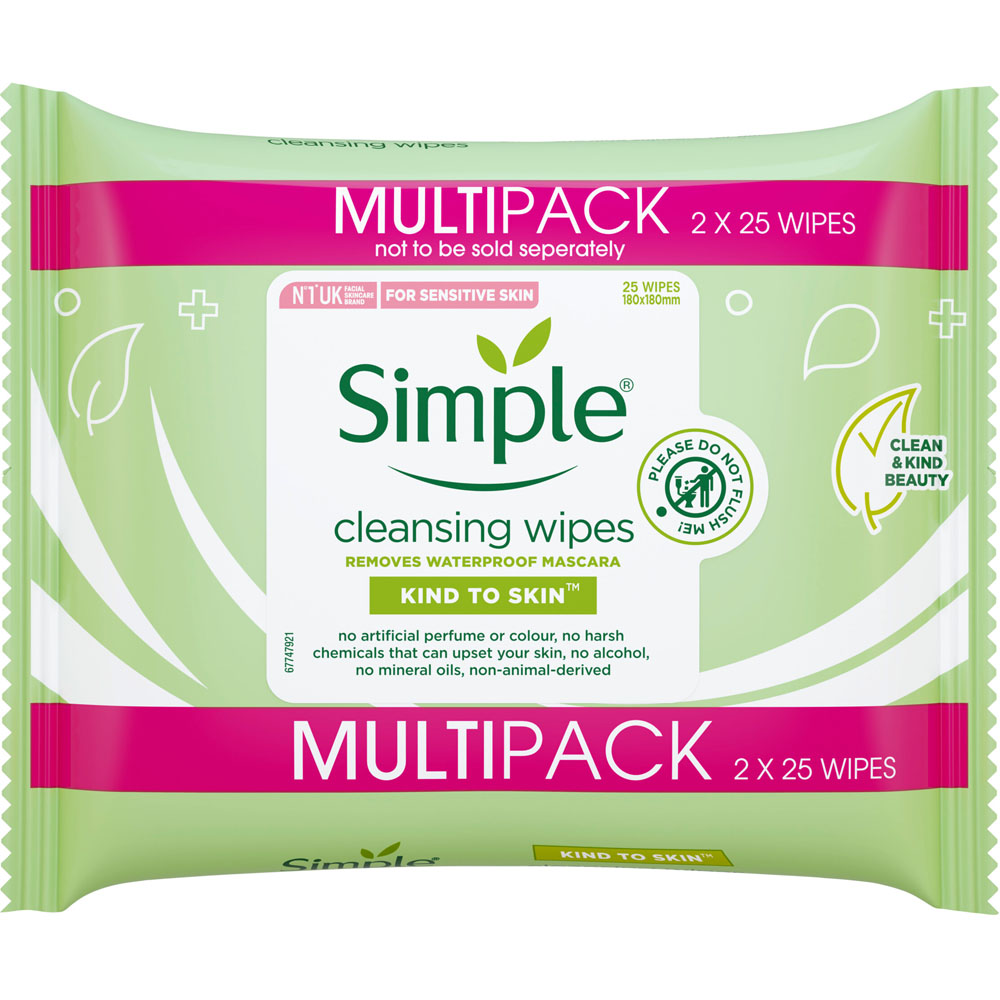 Simple Cleansing Facial Wipes 50 Pack Wilko