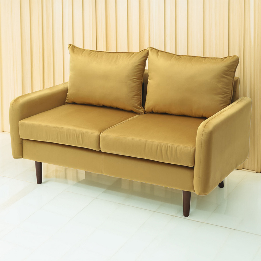 Living and Home 2 Seater Golden Velvet Upholstered Sofa Image 1