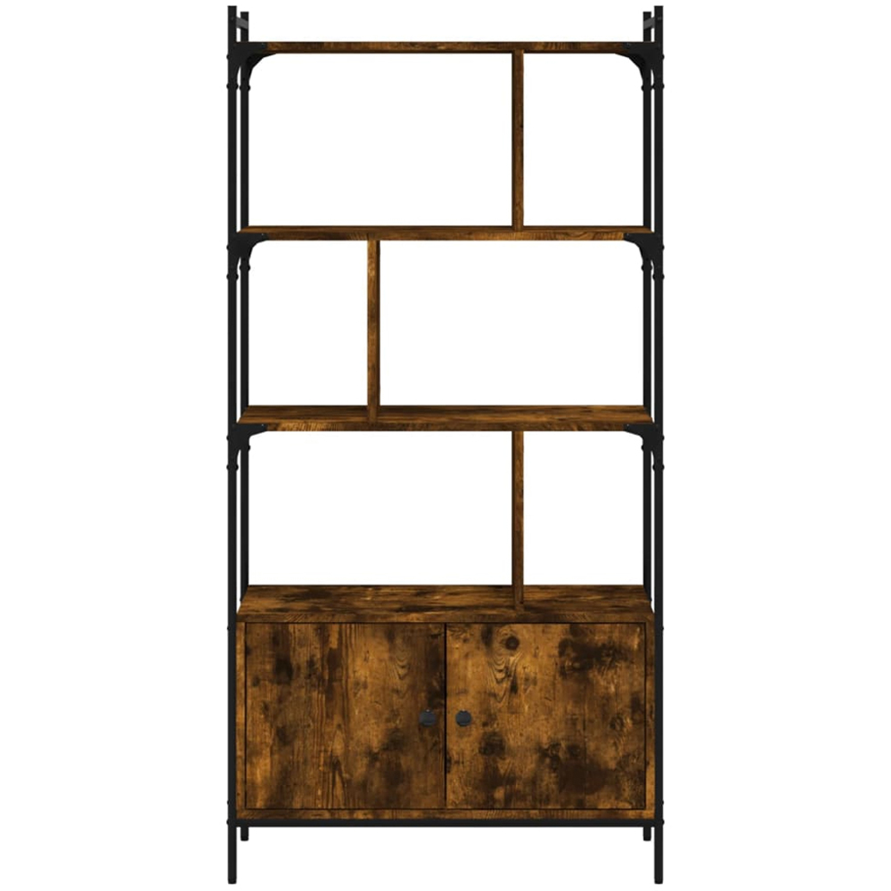 vidaXL 2 Door 6 Shelf Smoked Oak Bookcase Image 5