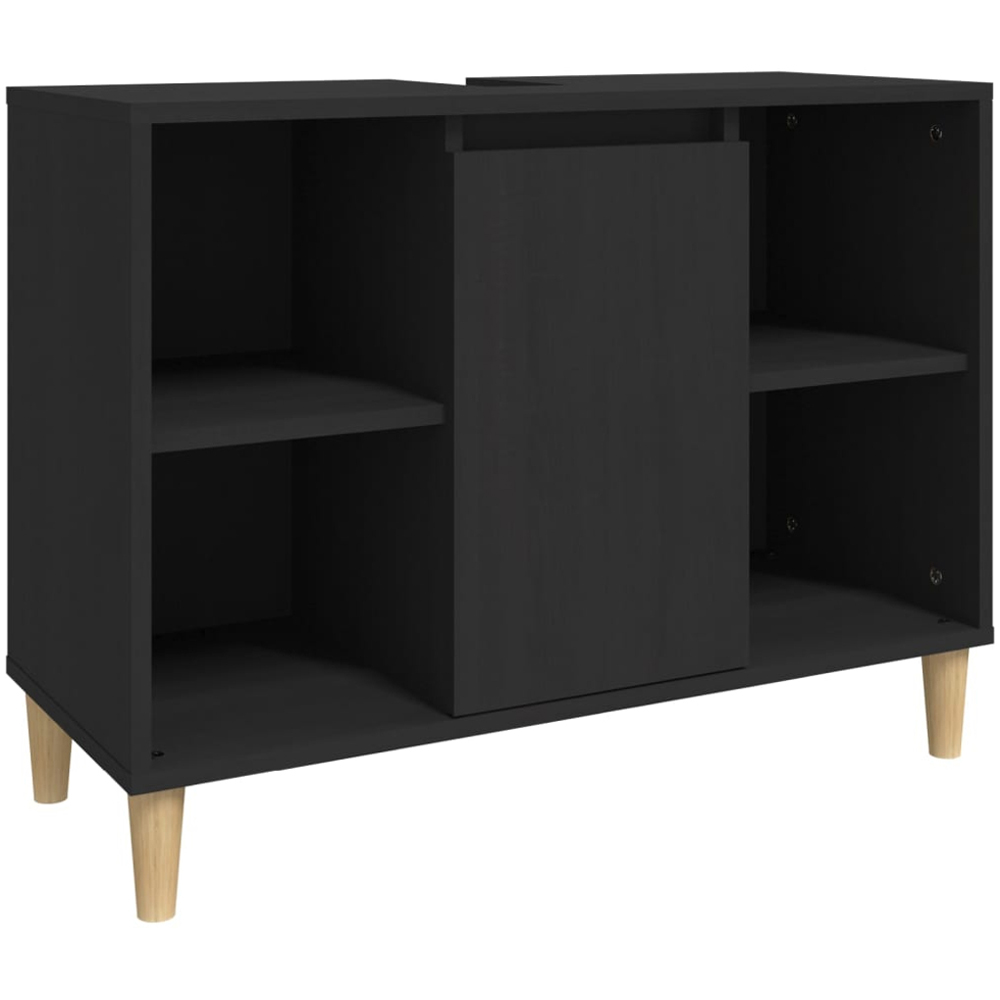 vidaXL Single Door 4 Open Shelf Black Bathroom Sink Cabinet Image 2