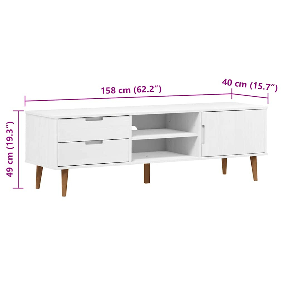 vidaXL Molde Single Door 2 Drawer 2 Shelf White Solid Pine Wood TV Cabinet Image 9