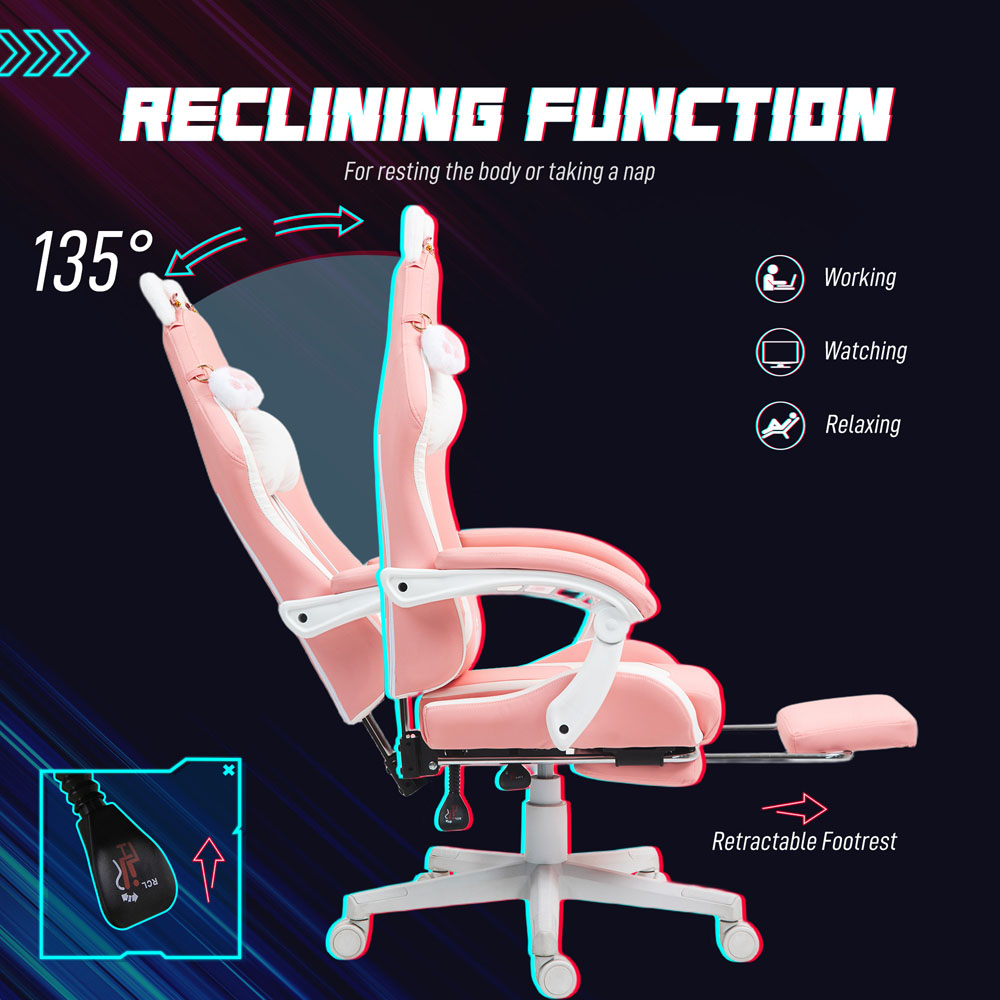 Portland Pink Reclining Gaming Chair with Footrest Image 8